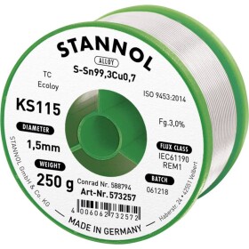 Stannol KS115 spájkovací cín bez olova cievka Sn99,3Cu0,7 ROM1 250 g 1.5 mm; 574025