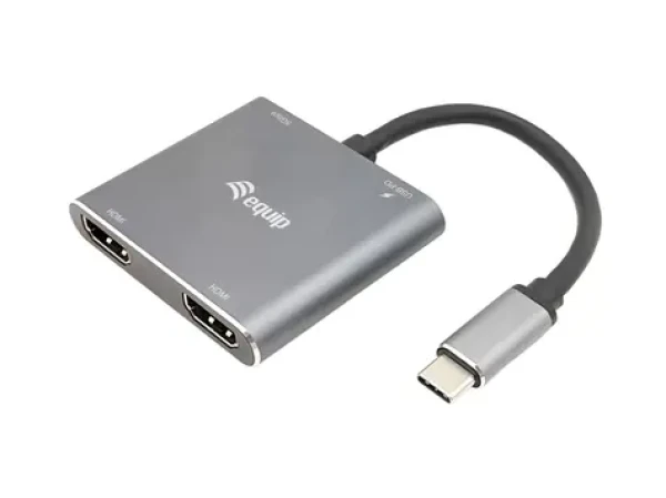 Equip USB-C MST húb strieborná / USB-C adaptér / 2x HDMI 4K/30Hz / PD 100W / USB-A 3.2 / kábel 0,15 m (133484)