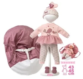 Llorens M740-14 oblečok pre bábiku bábätko NEW BORN veľkosti 40-42 cm s nosítkom do ruky