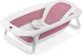 Lionelo Skladacia vanička Babybubble s teplomerom a lehátkom Pink Magnolia (LOC-BABYBUBBLE(PMAG))