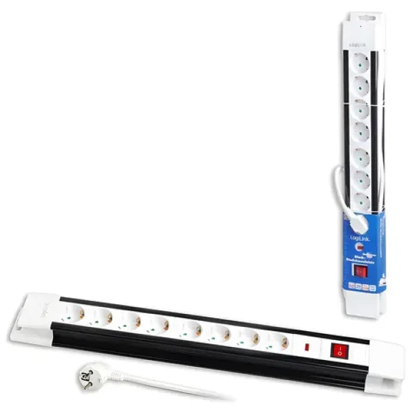 LogiLink predlžovací kábel 8x čierno-biela / Predlžovací kábel / 8 zásuviek / 3 m / 230V/16A/3500W / vypínač (LPS207)