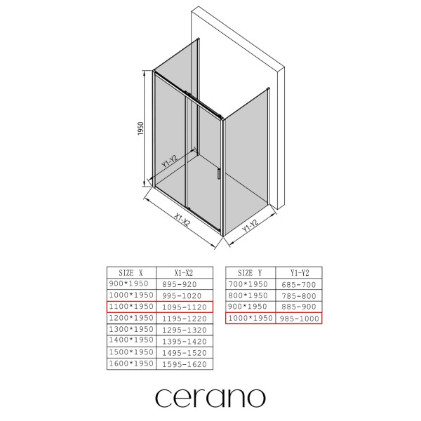 CERANO - Trostenný sprchovací kút Varone LINE UL/P - 6 mm - chróm, transparentné sklo - 110x100x195 - posuvný CER-DY505-90-207
