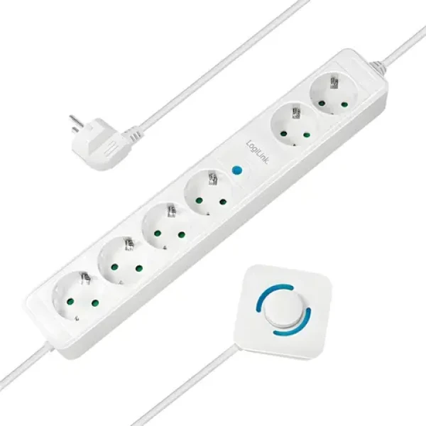 LogiLink LPS271 biela / Predlžovací prívod / 6 zásuviek / 1,5 m / nožný vypínač (LPS271)