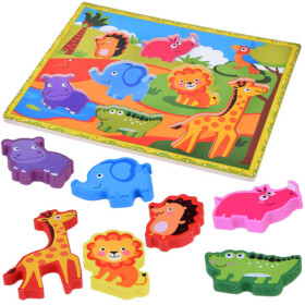 Mamido Drevené puzzle skladačka safari zvieratká 7 dielov priraď tvary ZA5256
