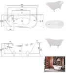 BESCO - Voľne stojaca vaňa OTYLIA (MERANO) - Farba - Biela, Nožičky k vani - Biele, Rozmer vane - 170 × 77 cm VANMER170W