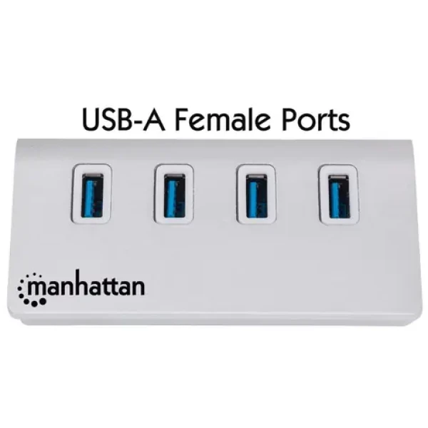 Manhattan biela / USB hub / 4 porty / USB 3.0 5 Gbps / hliníkové telo / Bus Power (163767)
