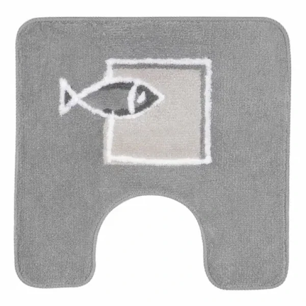 Spirella ANDROS šedá / Kúpeľňová WC predložka / Motív rybičky / Polyester / 50 x 50 cm