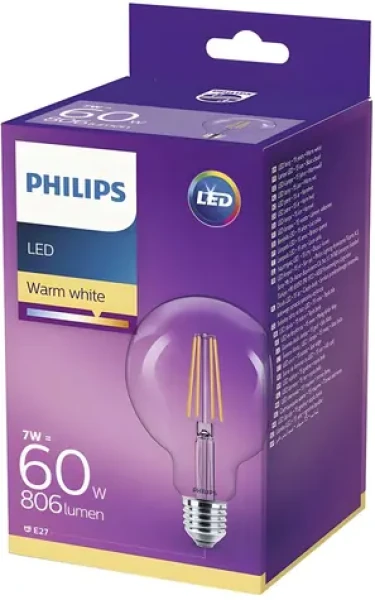 Philips LED Classic G93 E27 teplá biela / LED žiarovka / 60W / Číra / Nestmievateľná (929001387901)