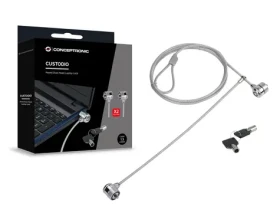 Conceptronic zamykací kábel k notebooku s dvojitým zámkom / Zamykací kábel / 1,5 m / priemer 4 mm / 2x kľúč / strieborná (CNBSLOCK15T)