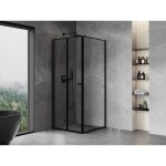 MEXEN/S - Mist-F sprchovací kút skladacie dvere ľavá 80 x 80, čierna okraj, čierna 8A6T-080-080-70-70-L