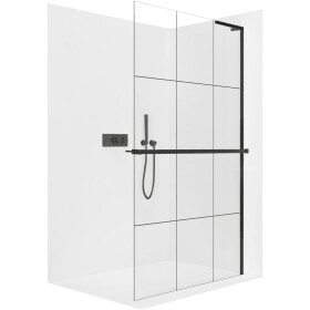 CERANO - Sprchová zástena Walk-in Onyx L-pravá vzpera - 8 mm + polička/držiak na uteráky - čierna matná, industriálne sklo - 160x200 CER-8050BD1376