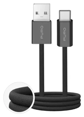 Puro Fabrik 2.0 čierna / Dátový kábel opletený USB-A na USB-C / 10W / 1,5m