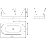 MEXEN/S - Mia voľne stojaca rohová vaňa pravá 160 x 80, biela, sifón a prepad čierna 52691608000P-70