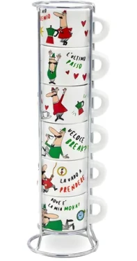 Bialetti Italia sada 6 šálok s kovovým stojanom / Sada šálok na kávu / 6 ks / kovový stojan (TAZZ202)