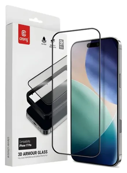Crong 3D Armour Glass / Ochranné sklo / tvrdené / Apple iPhone 17 Pro / s inštalačným rámčekom (CRG3DAGIP1763P)