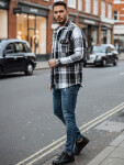 Pánska čierno-biela kockovaná flanelová košeľa FashionStreet DX2675 XL