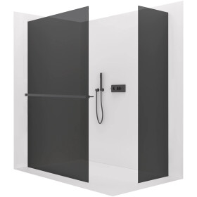 CERANO - Sprchová zástena Walk-in Crystal TL/P - 10 mm - bezvzperový systém + polička/držiak na uteráky - čierna matná, grafitové sklo - 160x110x200 CER-8050BD81790
