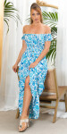 Sexy off-shoulder Summer Maxi Dress with decorative buttons blue L/XL