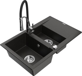 MEXEN/S - Gaspar granitový drez 1.5 s odkvapkávačom vrátane batérie Aster, čierna/zlatá metalik 6507-75-73450-07