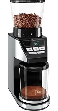 Melitta Calibra čierno-strieborná / Mlynček na kávu / integrovaná váha / 39 stupňov mletia / 160 W / zásobník 375 g (221561)