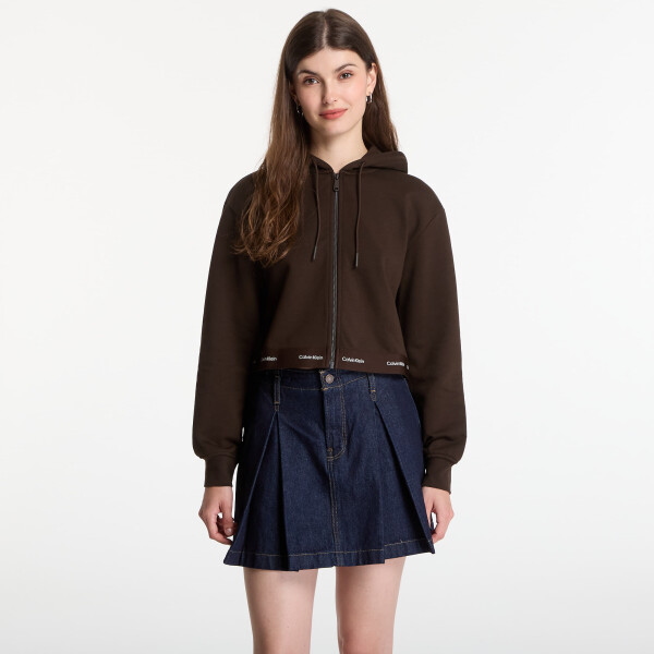 Mikina Calvin Klein Jeans Ls Terry Logo Waist Cropped Fz Hoodie Dark Coffee M