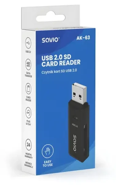 Čítačka pamäťových kariet SD AK-63 / Čítačka pamäťových kariet / USB 2.0 / 480 Mbps (SAVAK-63)