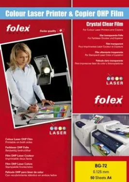 Folex BG-72 číra A4 / Číra fólia o sile 125 mic / laser / balenie 100 ks (FO2972-0-440)