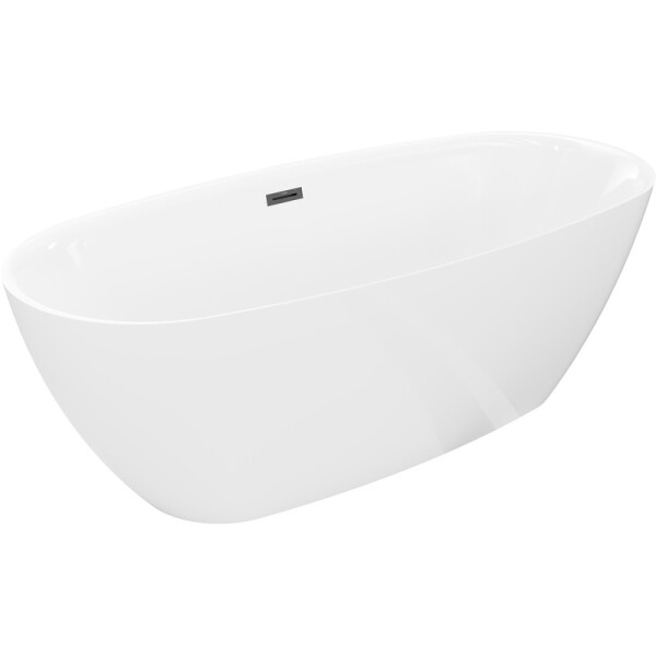MEXEN/S - Luvo Slim voľne stojaca vaňa 170 x 75, biela, sifón a prepad čierna 52801707500-70