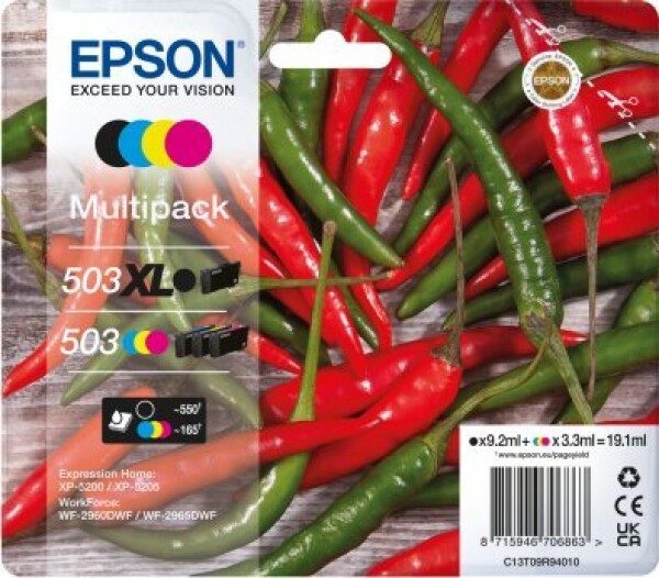 Epson Epson 503 XL Multipack - 4er-Pack - XL - Schwarz, Gelb, Cyan, Magenta - original - Blister mit RF- / akustischem Alarmsignal - Tintenpatrone - fur Expression Home XP-5200, XP-5205, WorkForce WF-2960DWF, WF-2965DWF