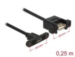 DeLock Kábel USB 2.0 A (F) - USB 2.0 Micro-B (F) panel-mount 0.25m čierna (85109)