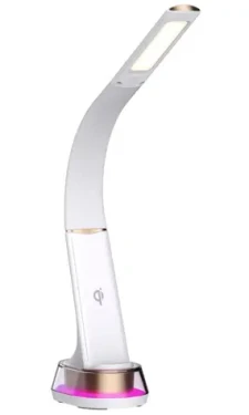 IMMAX CORELLA LED stolná lampička biela + zlaté prvky / Qi / 7W / 5V / 2.1 A / RGB podsvietenie / stmievateľná / USB (08974L)