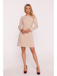 S419 Šaty s ozdobnými gombíkmi v páse - béžové EU XL