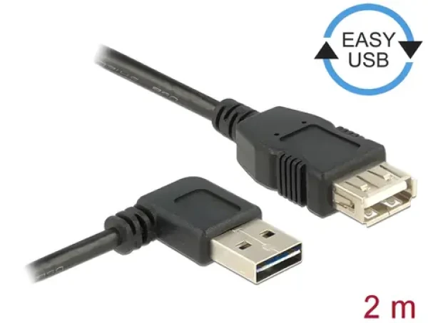DeLock Easy-USB 2.0 A čierna / Predlžovací kábel / USB 2.0 / USB-A (M) pravouhlý - USB-A (F) / 2 m (83552)