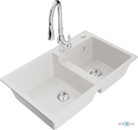 MEXEN/S - Tomas granitový drez 2-bowl vrátane batérie Savita, biela 6516-20-672601-00