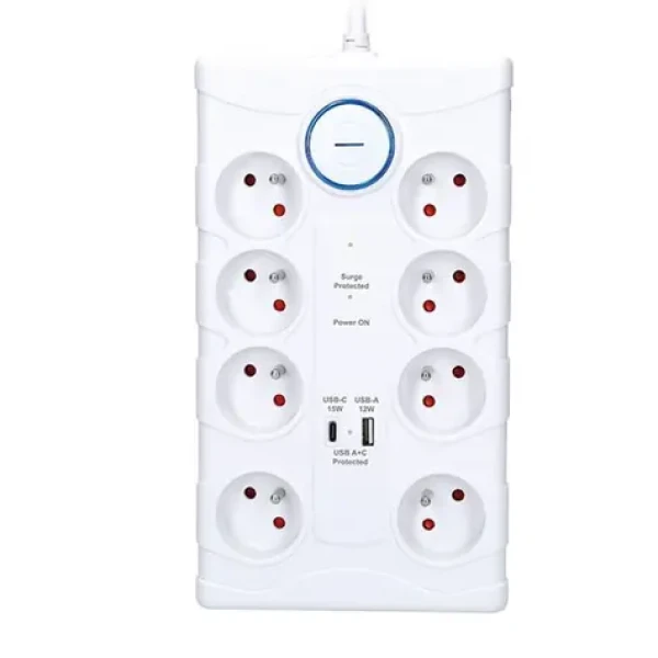Solight PO80 prepäťová ochrana biela / 370J / 8 zásuviek / 2m (8592718017668)