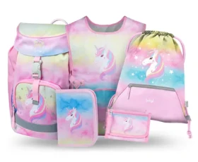 BAAGL SET 5 Airy Rainbow Unicorn / Školský set / batoh / peračník / vrecko / zástera / peňaženka