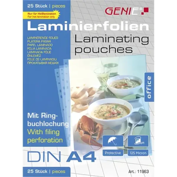 GENIE 11963 A4 / Laminovacia fólia / 25 ks / 338x303 mm / lesklá (11963)