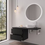 CERANO - Kúpeľňová skrinka Carole - čierna matná + doska pod umývadlo Navira Pro - 36 mm + konzola chróm - 160x46x51,6 CER-606231