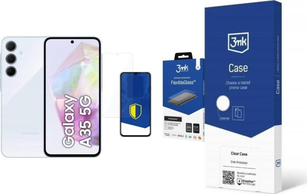 Samsung Galaxy A35 6/128 GB Niebieski (SM-A356BLBBEUE) + FlexibleGlass + Etui Clear Case