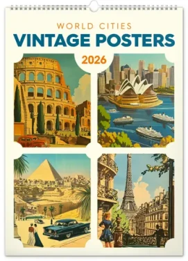 NOTIQUE Nástenný kalendár Vintage plagáty - svetové mestá 2026, 33 x 46 cm (PGN-35184)