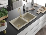 MEXEN/S MEXEN/S - Mario granitový drez 2-bowl 820x436 mm, béžová,+ zlatý sifón 6504822000-69-G