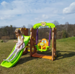 Mamido Detská hojdačka šmykľavka basketbalový kôš 3v1 medveď