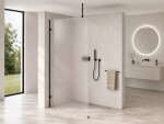 CERANO - Sprchová zástena Walk-in Orbis Top Round - Ľavá - 8 mm - guľatá vzpera - čierna matná, mliečne sklo - 120x200 CER-682189