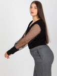 Dámská černá halenka plus size s ozdobnými rukávy 2XL