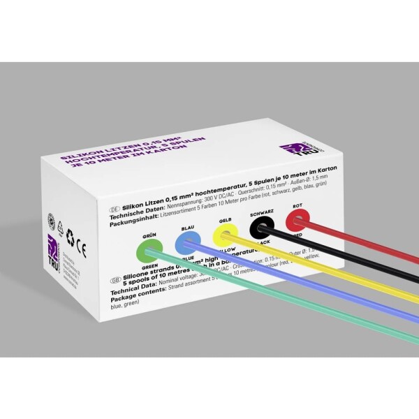 TRU COMPONENTS TC-14085036 Silikónová licna, 0.15 mm², červená, čierna, žltá, modrá, zelená, 1 sada; TC-14085036