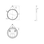 AQUALINE - STAGO guľaté zrkadlo s LED osvetlením priemer 60cm, kožený popruh, dotykový senzor, stmievateľné, čierna mat SG060