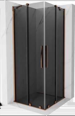 MEXEN/S - Velar Duo sprchovací kút, posuvné dvere 80 x 80, grafit, ružové zlato 871-080-080-42-60