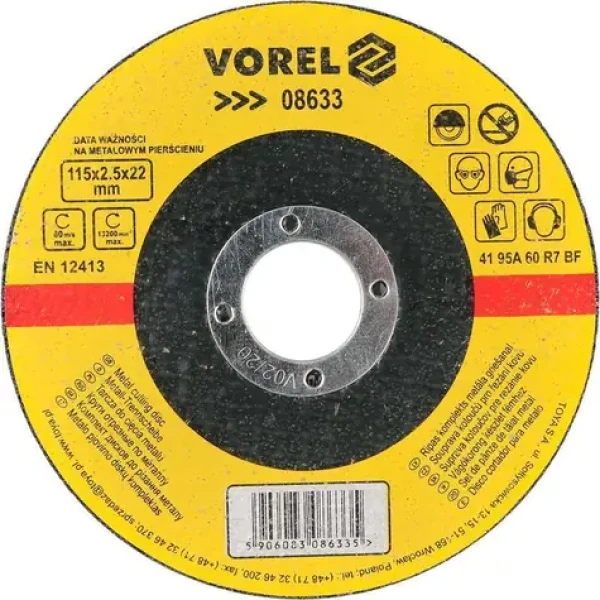 Vorel Rezný kotúč na kov 115 mm / Rezný kotúč / Priemer 115 x 22 mm / Hrúbka 2,5 mm