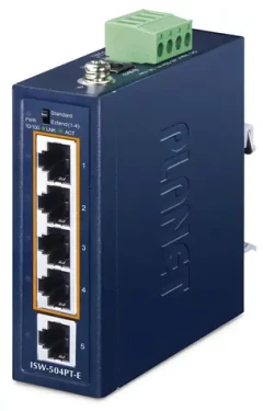 Planet ISW-504PT-E / Switch priemyselný / 1x 10/100 RJ45 / 4X 10/100 PoE+ / 802.3at 120W / -40 až 75 °C / IP40 (ISW-504PT-E)