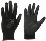 SIXTOL GLOVE PE-PU 9 čierne / Rukavice pracovné z polyesteru polomáčané v polyuretáne / veľkosť 9 (SX5046)
